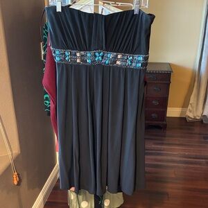 White House Black Market Strapless Dress with Blue Embellishments